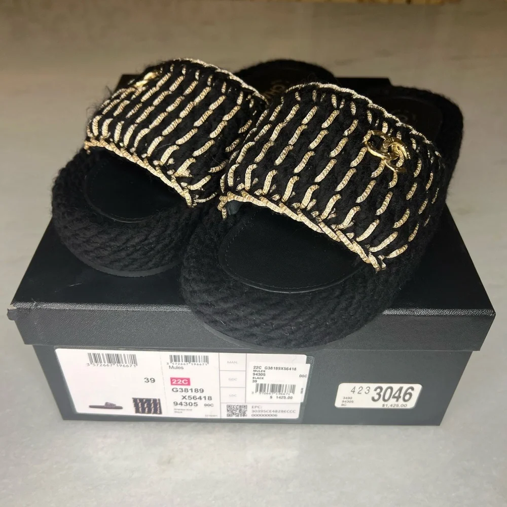 NEW CHANEL WOMENS BRAIDED KNIT METALLIC CC SLIDES SZ EU 39 - Picture 5 of 12